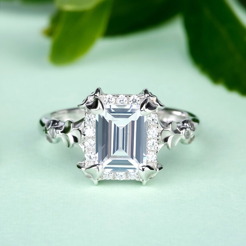 Jeulia Flower Emerald Cut Sterling Silver Ring