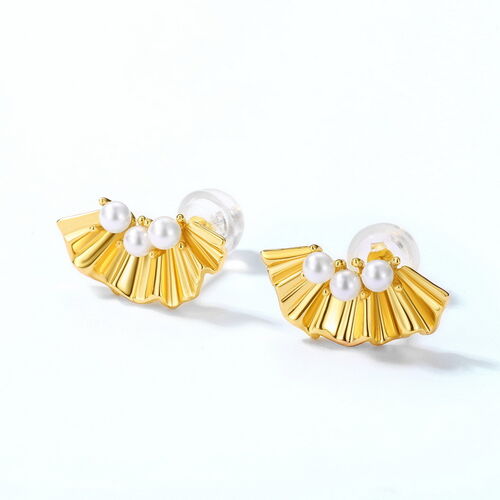 Jeulia Flower Design Cultured Pearl Sterling Silver Stud Earrings