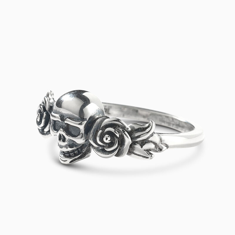 Jeulia "Rose Flower" Skull Sterling Silver Ring