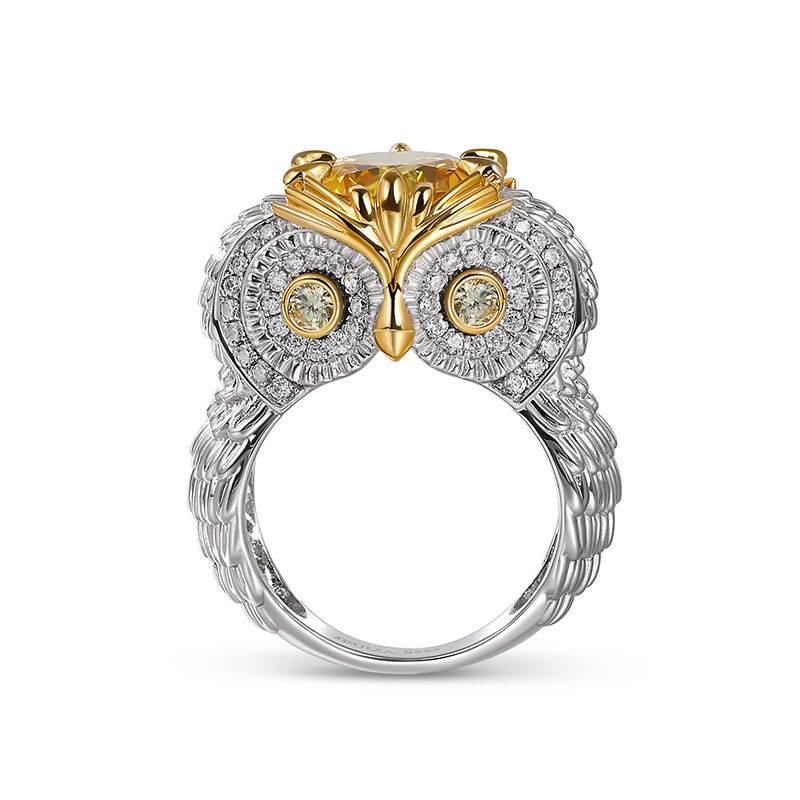 Jeulia Feather Round Cut Sterling Silver Owl Ring