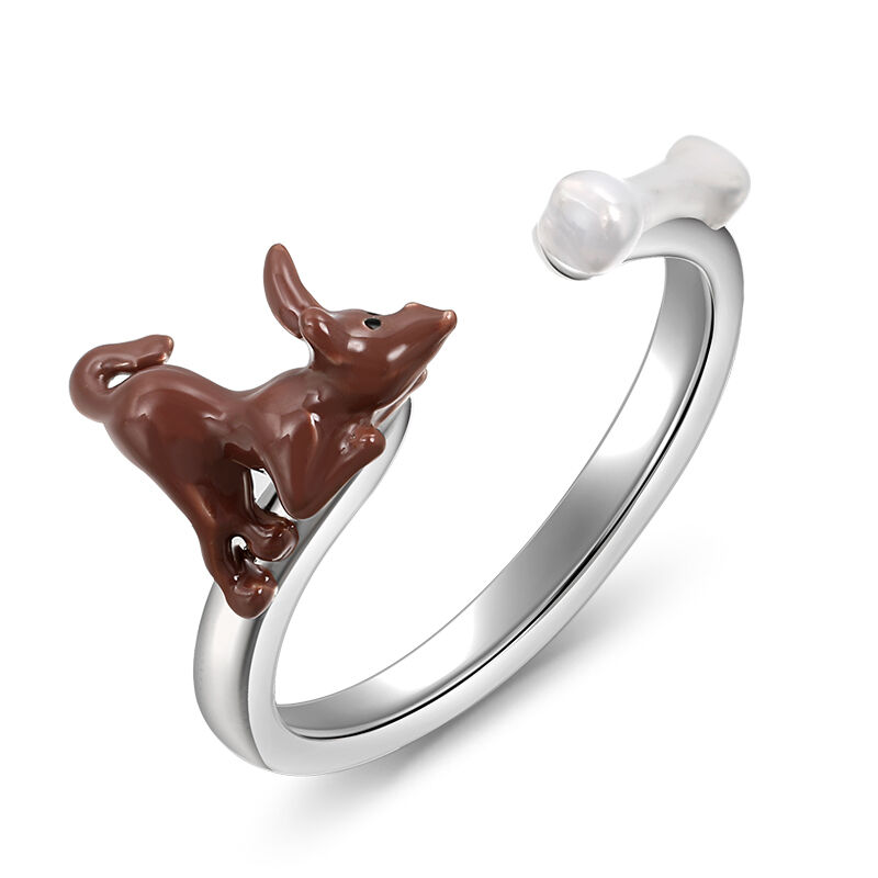 Jeulia Dog&Bone Adjustable Sterling Silver Ring