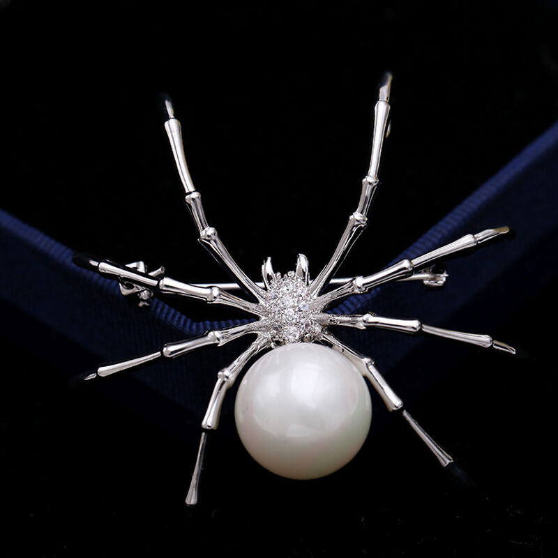 Jeulia Spider Design White Pearl Copper Brooch