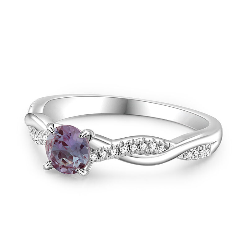 Jeulia Twist Alexandrite Ring Round Cut Sterling Silver