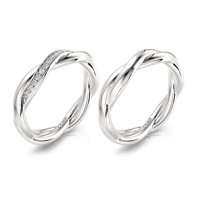 Jeulia Simple Custom Couple Ring Set with  Twist Design Sterling Silver