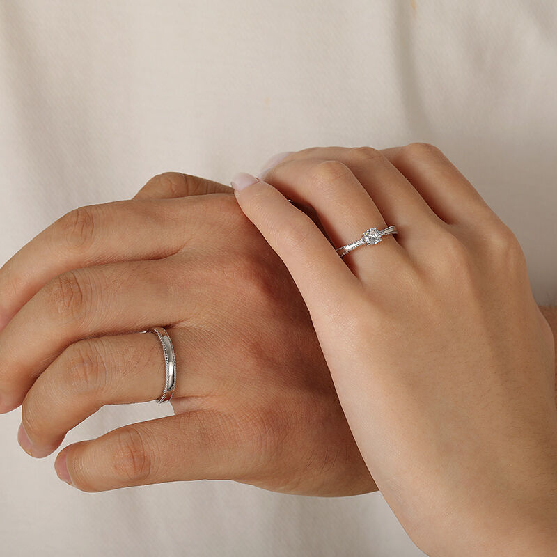 Jeulia Simple Beaded Edge Adjustable Couple Rings Set