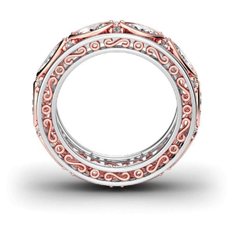 Jeulia Scrollwork Two Tone Sterling Silver Women's Band