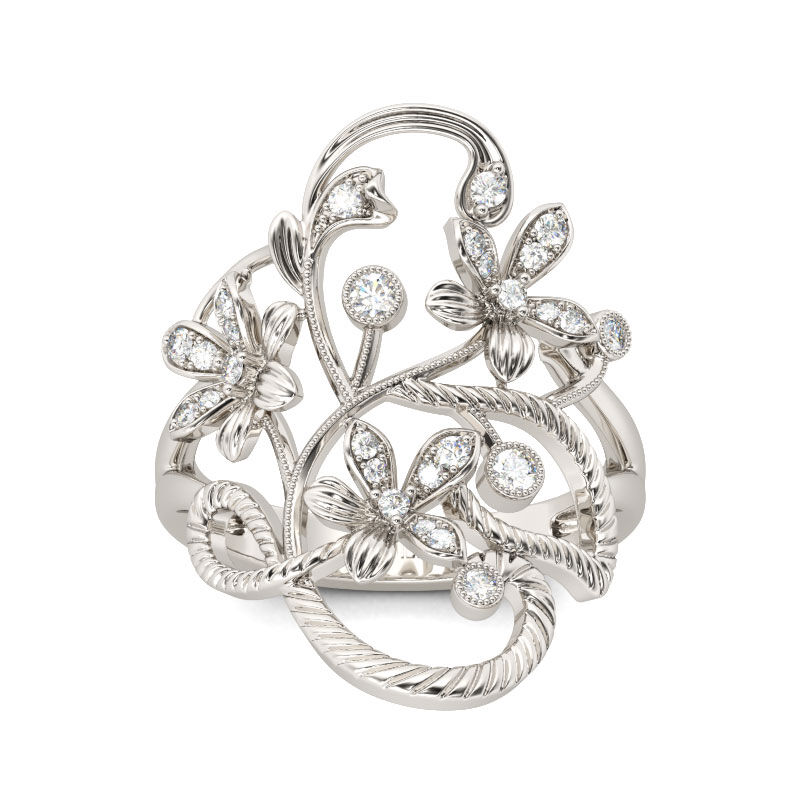Jeulia Floral Rope Round Cut Sterling Silver Ring