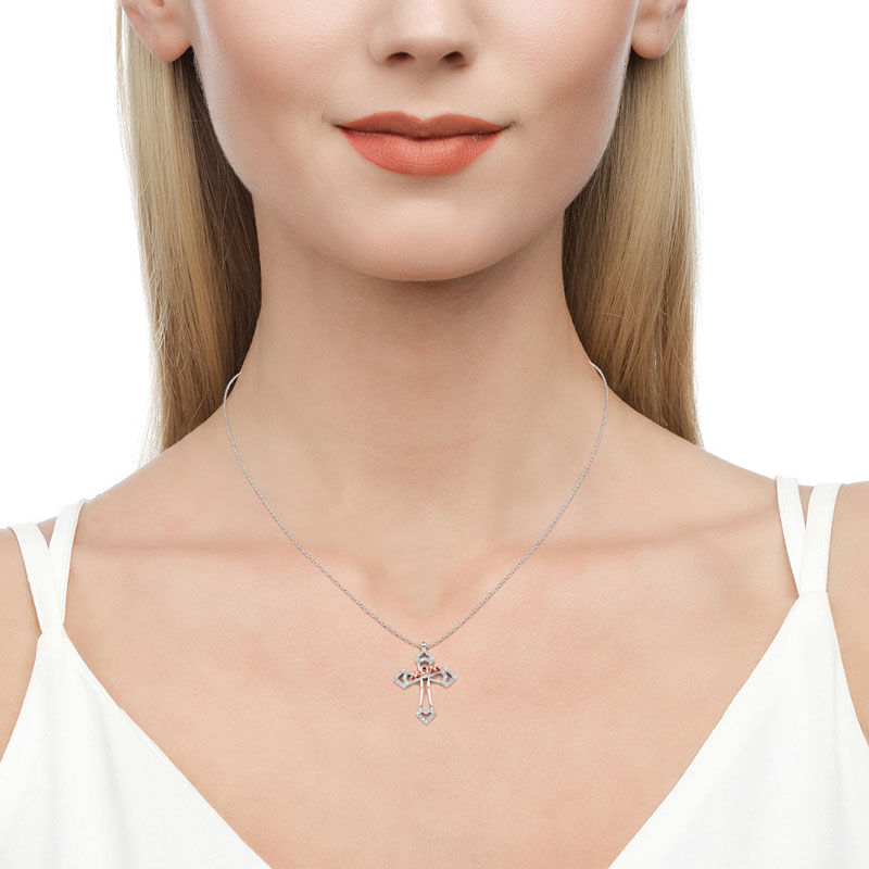 Jeulia "Mom Bless You" Mom Cross Sterling Silver Necklace