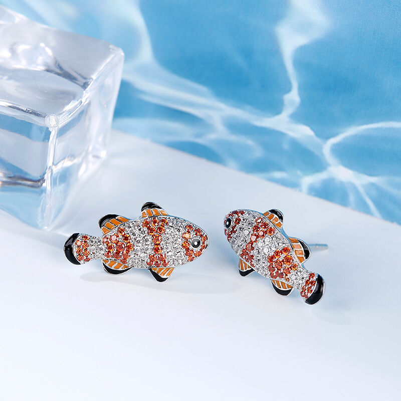 Jeulia Clownfish Nemo Sterling Silver Stud Earrings