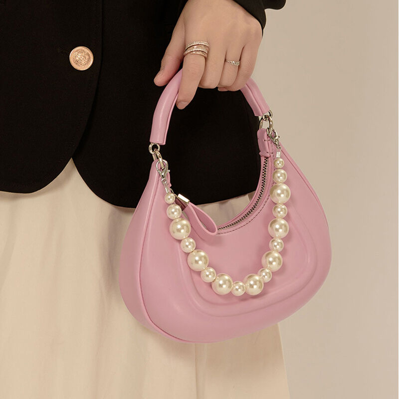 Jeulia Pearl Decor Chain Hobo Bag Top Handle Bag Mini Crescent Bag