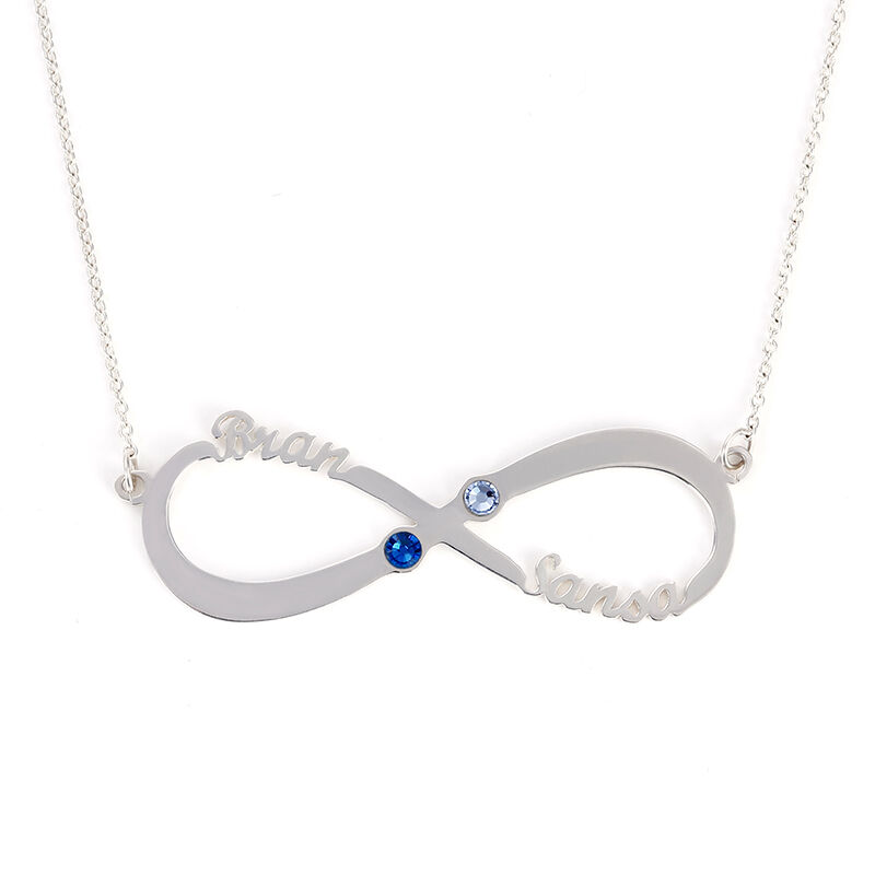 Jeulia Two Name Infinity Necklace with Birthstones Sterling Silver