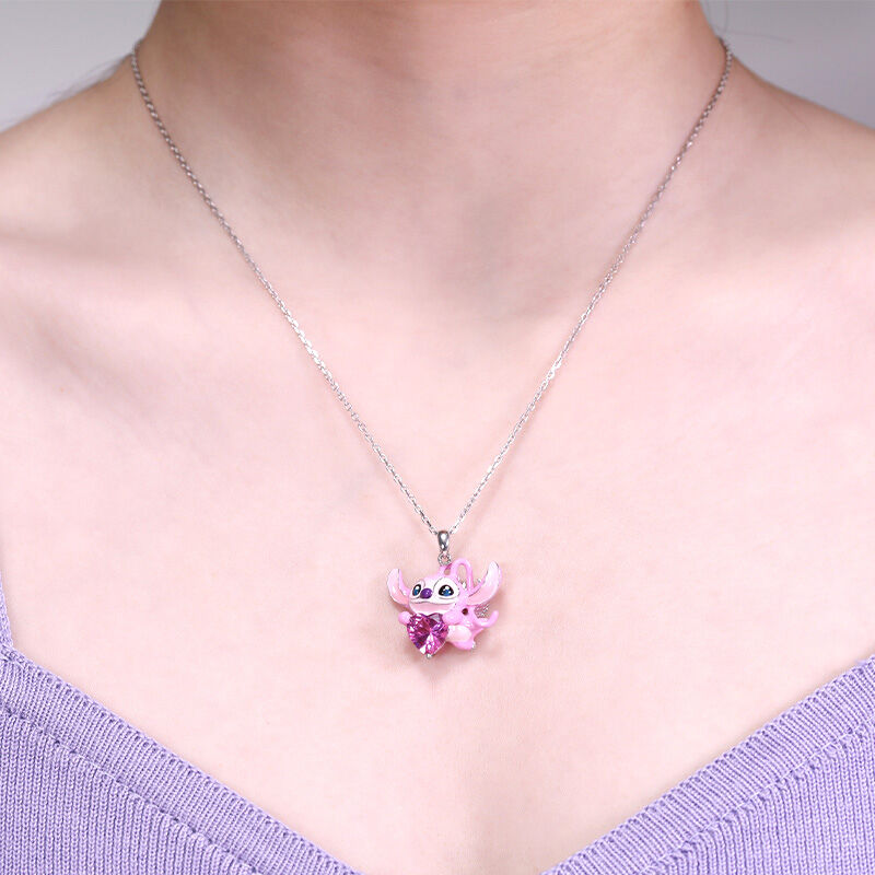 Jeulia Collar Rosa de Plata Esterlina con Esmalte Corazón con Amor