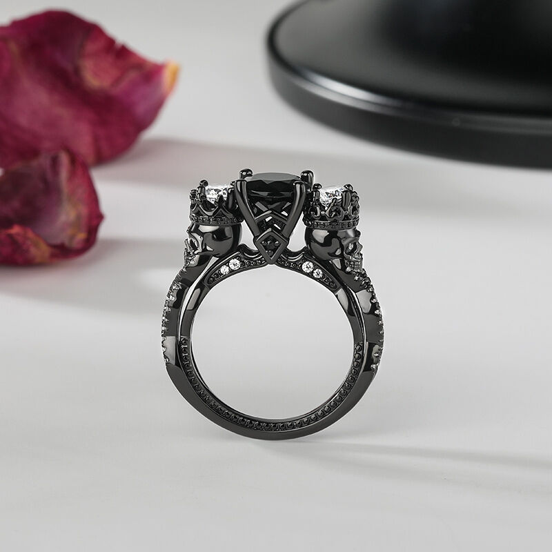 Jeulia Cool Skull Three Stone Engagement Ring Sterling Silver