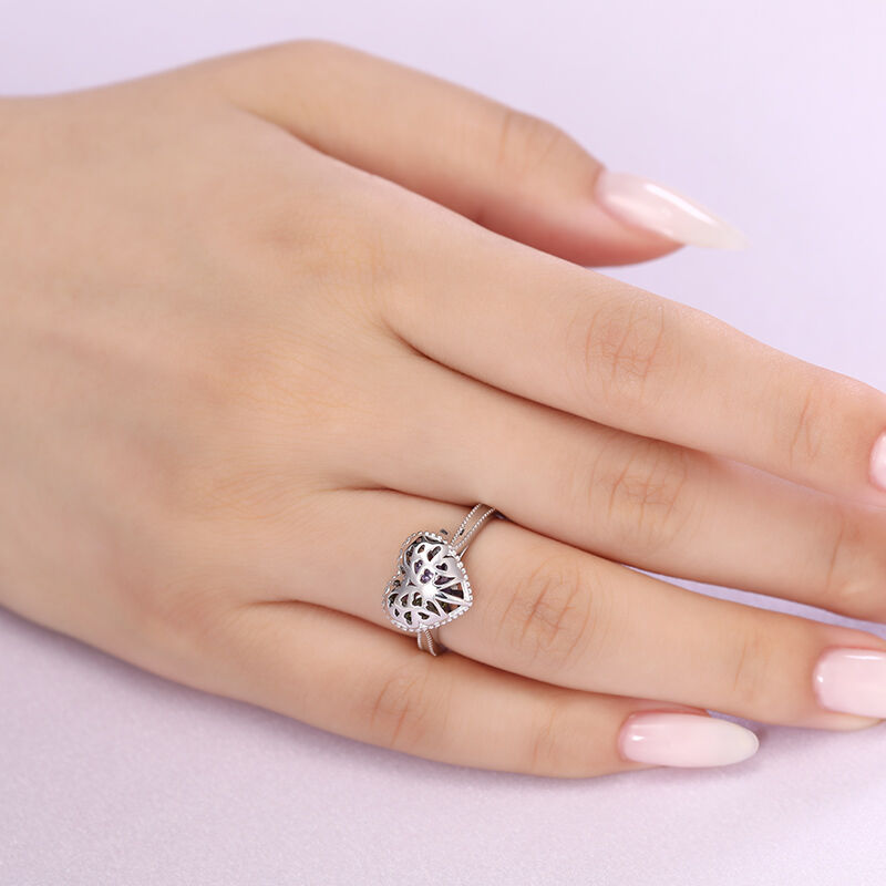 Jeulia Anillo de Plata Esterlina con Mariposa en Dije de Corazón y Piedras de Nacimiento