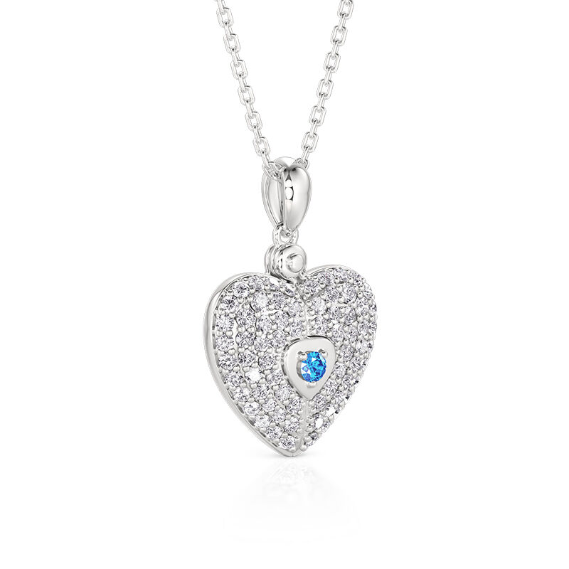 Jeulia Collar Medallón de Foto Corazón Personalizado con Piedra de Nacimiento de Plata de Ley