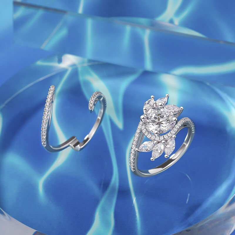 Jeulia Swirl Design Round Halo Engagement Ring Set