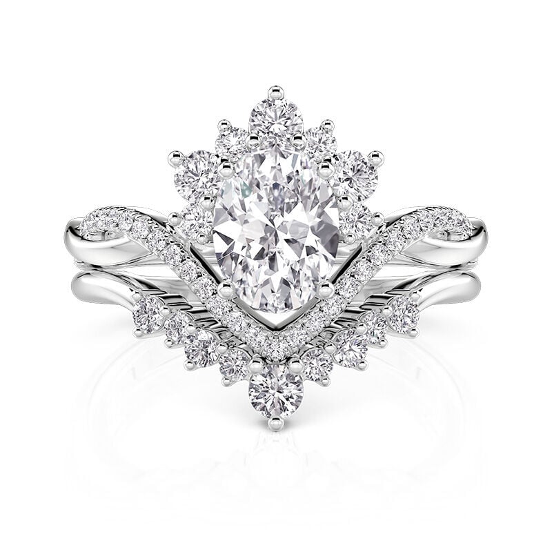 Jeulia Twisted Oval Halo Bridal Ring Set with Cluster Enhancer