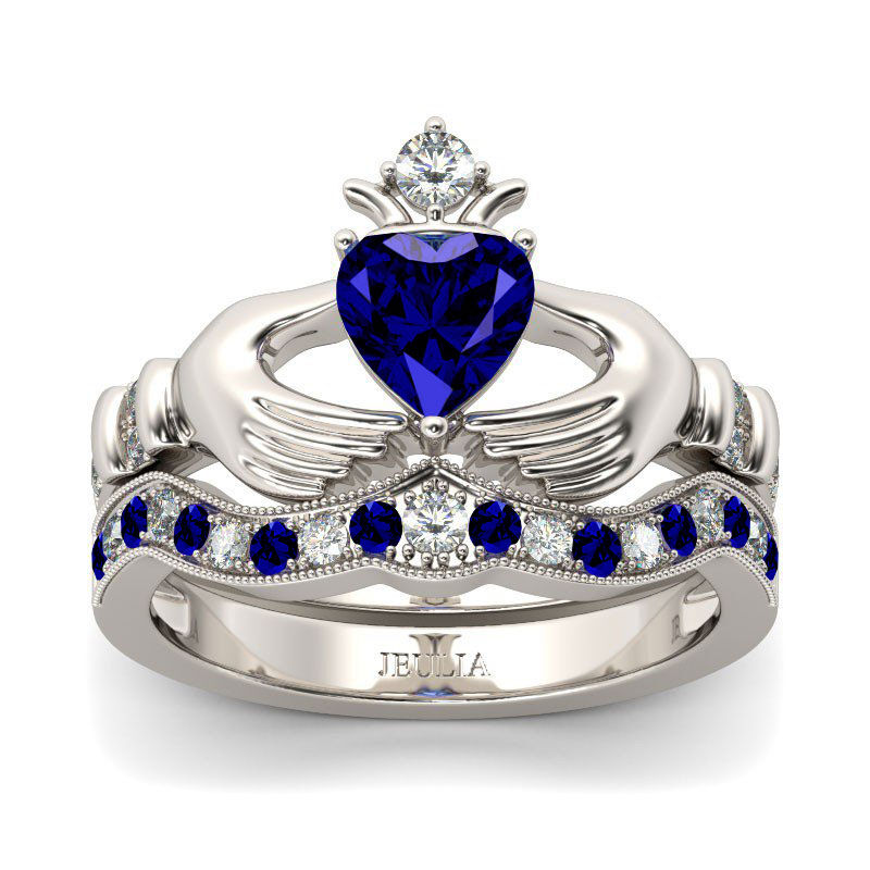Jeulia Crown Heart Cut Claddagh Ring Set