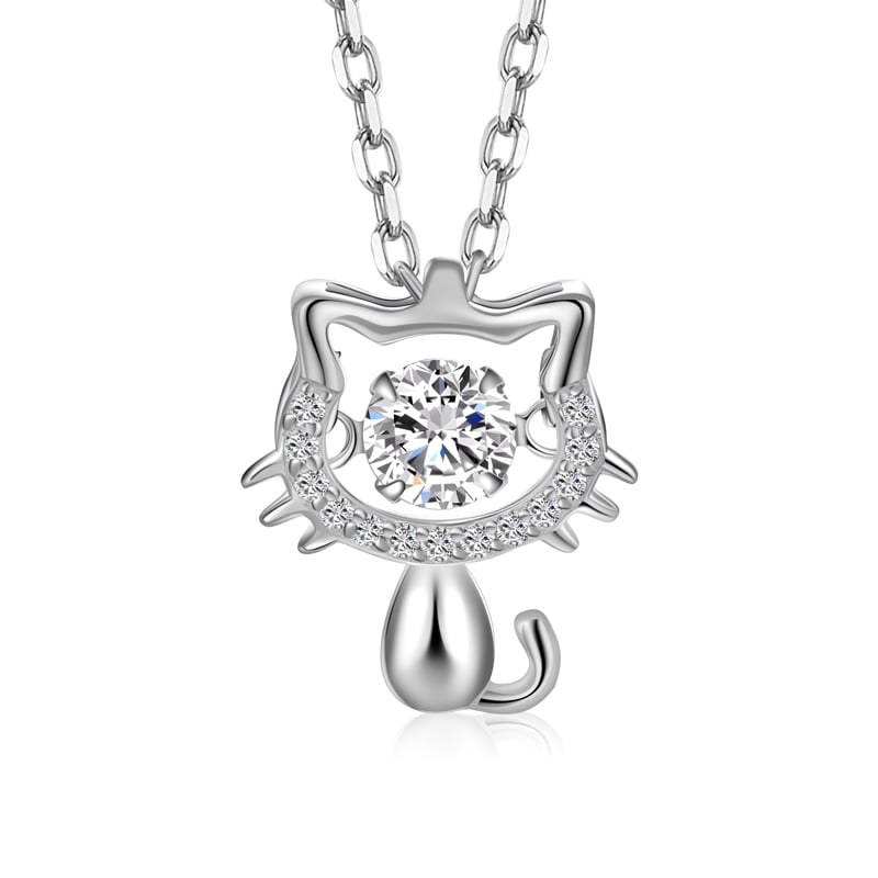 Jeulia Hollow Cat Dancing Stone Necklace