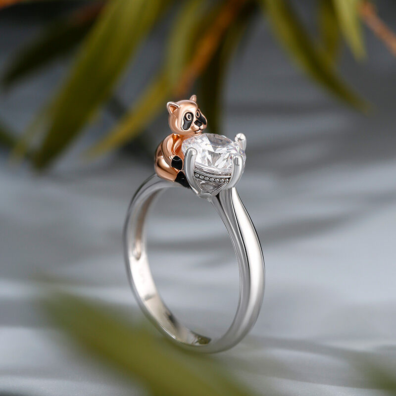 Jeulia Hug Me Clever Raccoon Round Cut Sterling Silver Ring