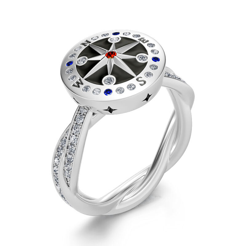 Jeulia "Life Journey" Kompass Sterling Silver Roterande Ring