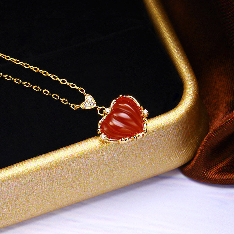 Jeulia “Burning Red” Heart Agate Sterling Silver Necklace