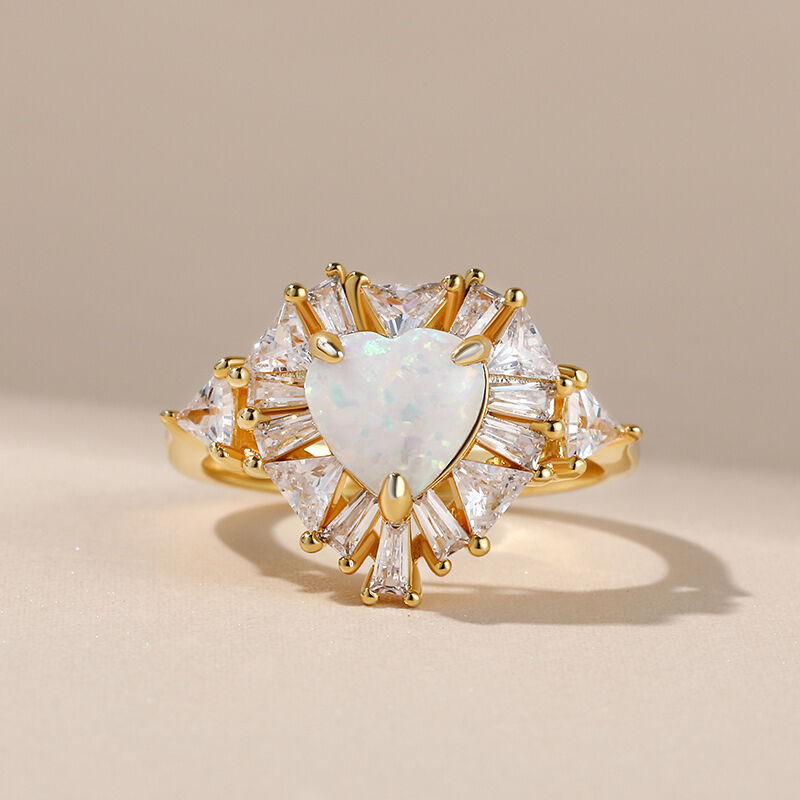 Jeulia "Sparkles Heart" Opal Sterling Silver Ring