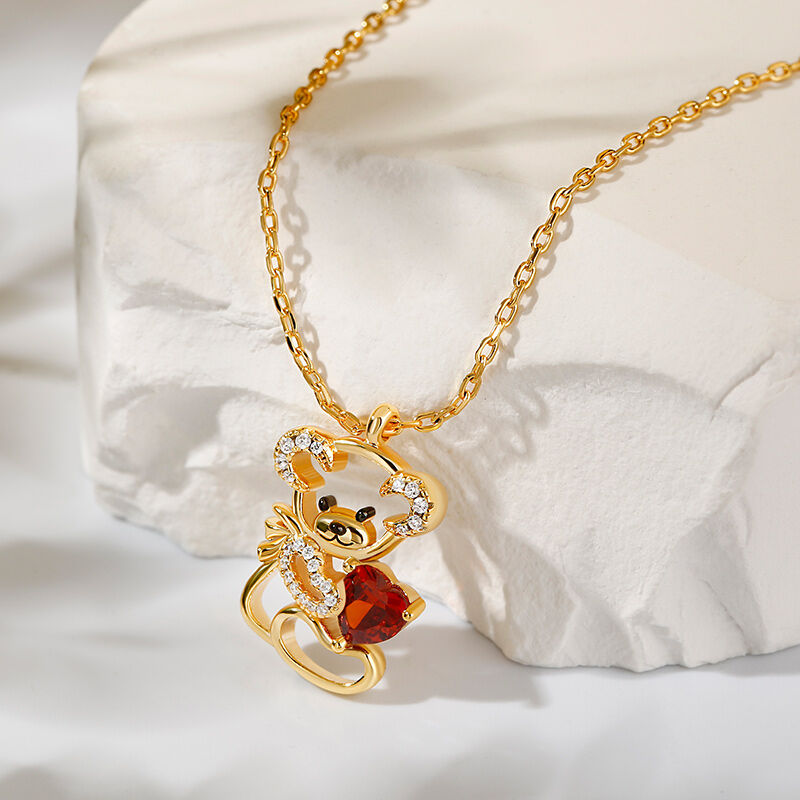 Jeulia "Fall in Love" Teddy Bear and Heart Sterling Silver Necklace