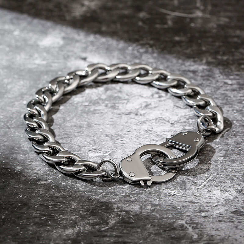 Jeulia Handcuff Design Stainless Steel Men's Bracelet