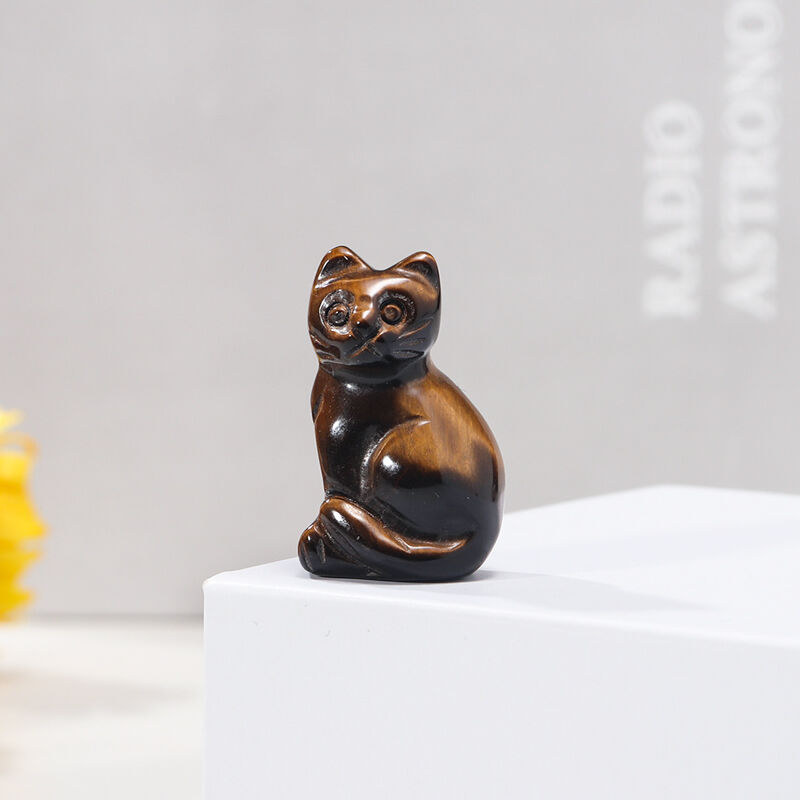 Jeulia "Geloof in jezelf" Natuurlijk Tijgeroog Lucky Cat Crystal Carving
