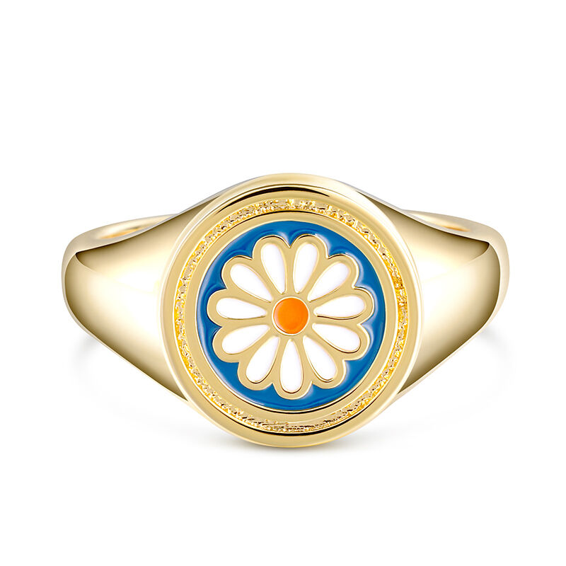 Jeulia Emalj Daisy Signet Sterling Silver Ring