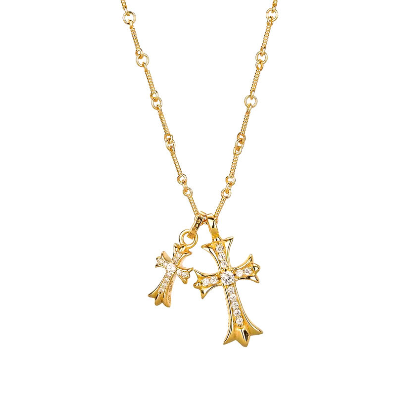 Jeulia Gold Tone Double Cross Copper Necklace