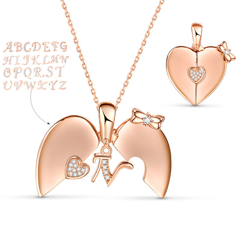 Jeulia Secret Letter Bow Heart Personalized Sterling Silver Necklace