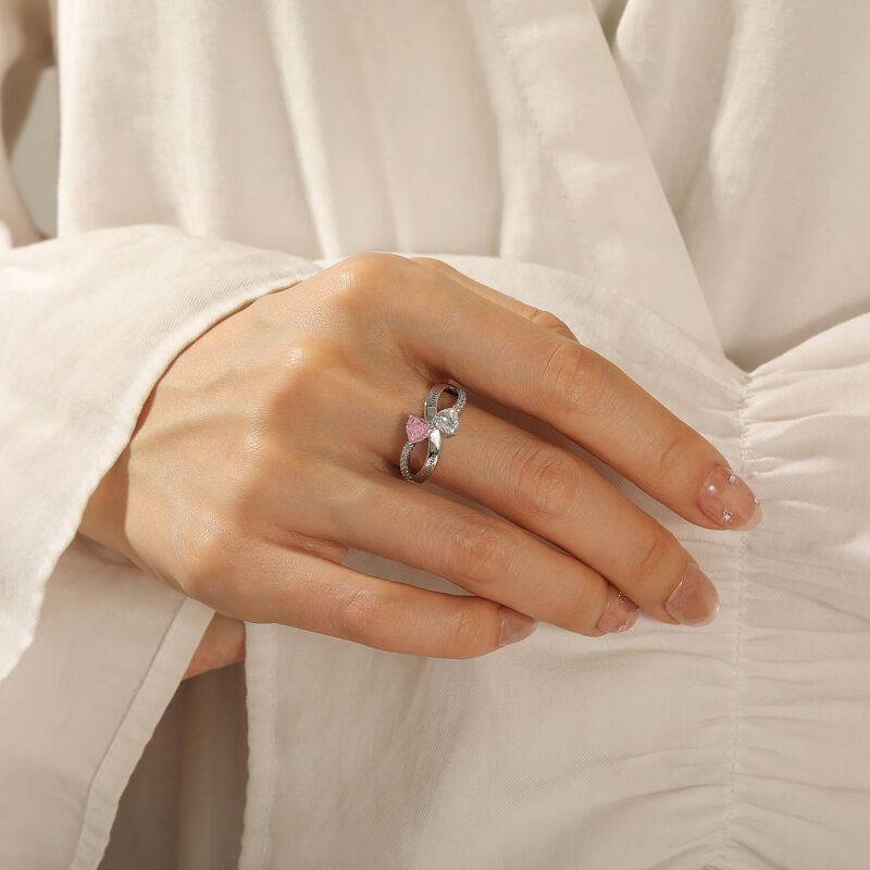 Jeulia Skräddarsydd Dubbel Hjärta Ring med Födelsestensgravering och Infinity Twist Band