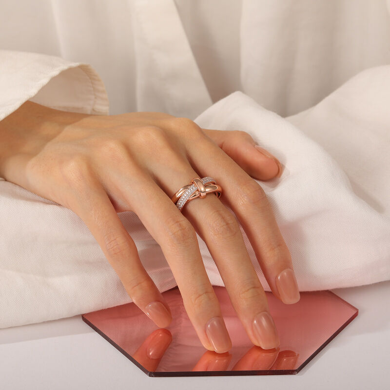 Jeulia Fedine Fidanzamento Tono Oro Rosa con Nodo a Tripla Maglia in Argento Sterling