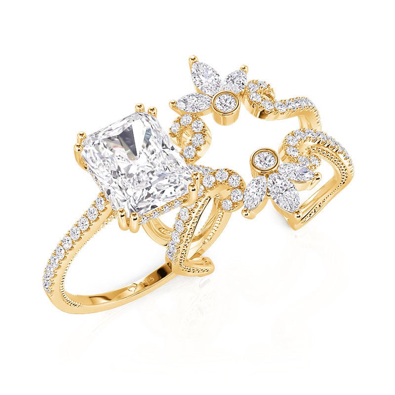 Jeulia Radiant Cut Bridal Ring Set with Symmetrical Leaf Design Enhancer