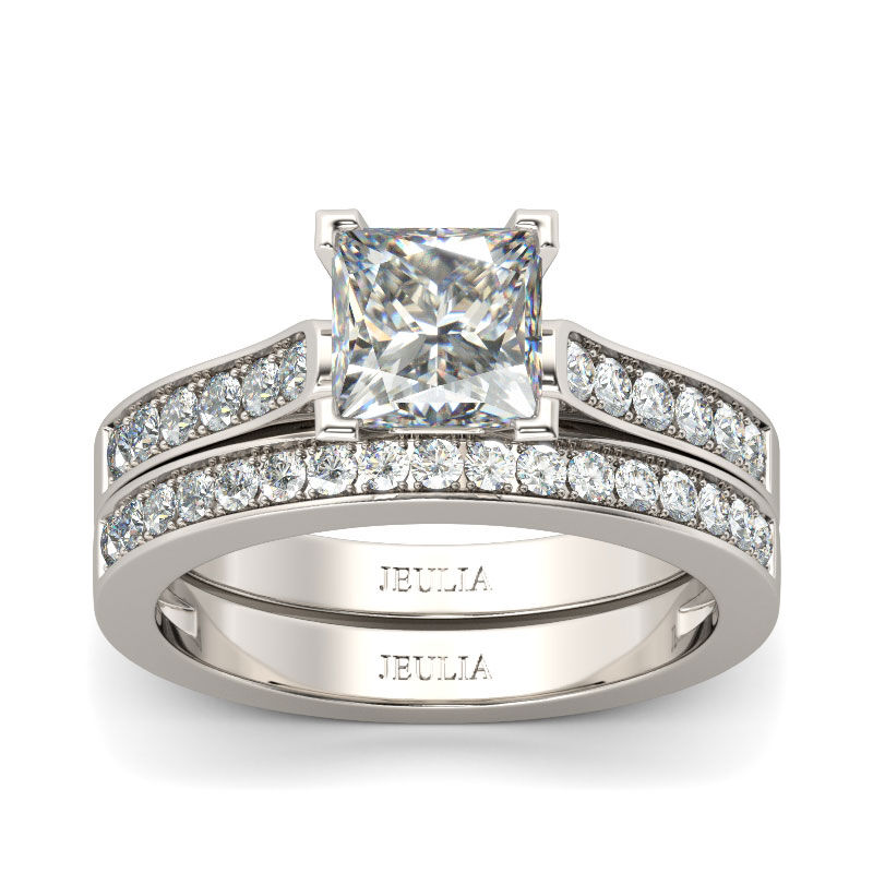 Jeulia Exquisite Princess Cut Sterling Silver Ring Set