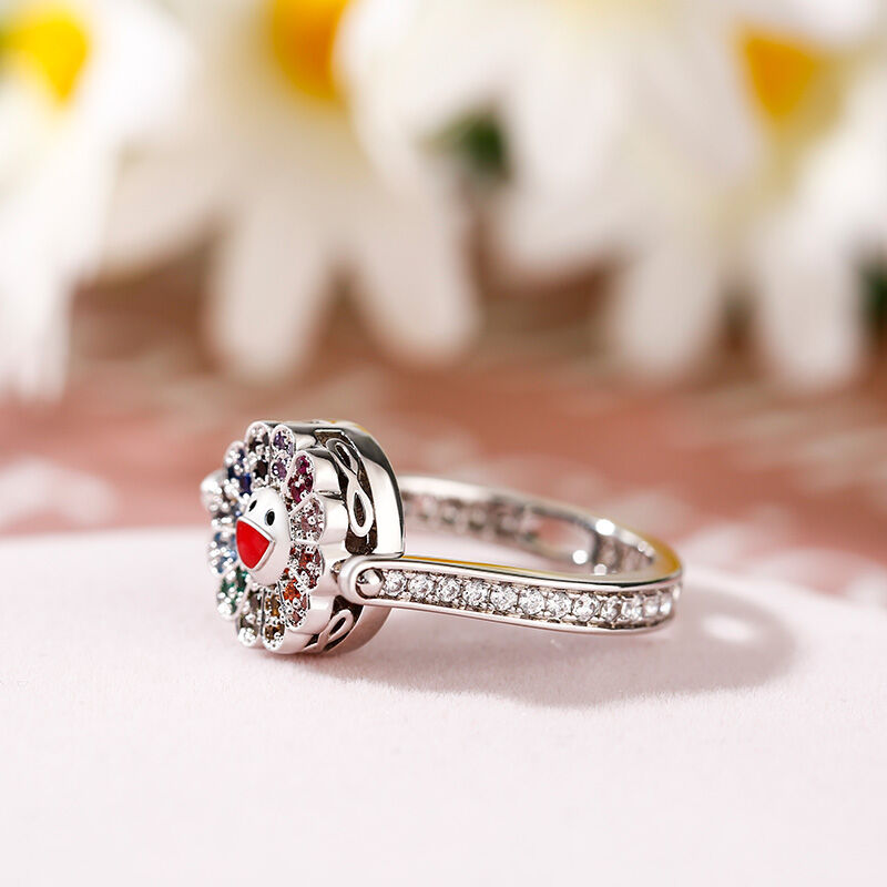 Jeulia "Childish Power" Solros Sterling Silver Personlig Fotoring (Med En Gratis Kedja)