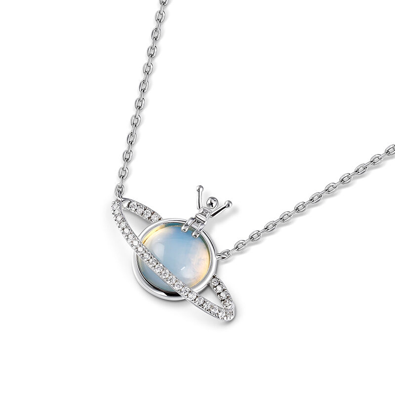 Jeulia "Fly to the Galaxy" Opal Planet Astronaut Sterling Silver Necklace