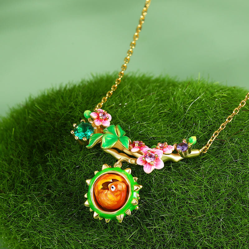 Jeulia "Have Fun" Squirrel with Flower Enamel Sterling Silver Necklace