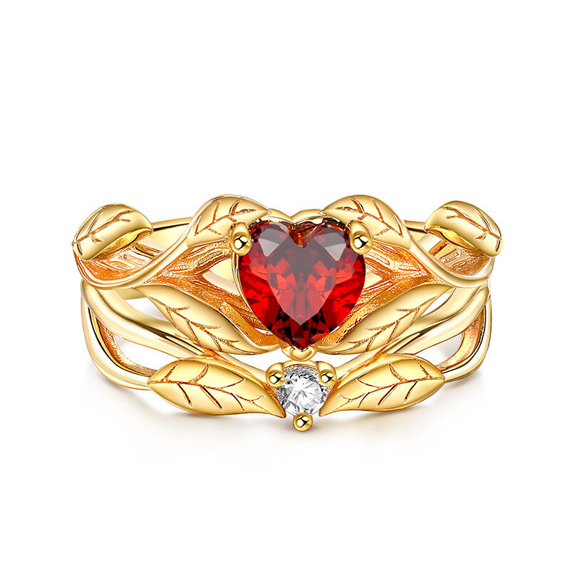 Jeulia Heart Cut Golden Leaves Sterling Silver Engagement Ring Set