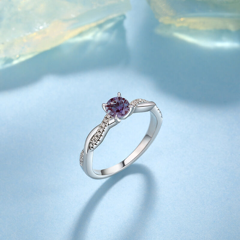 Jeulia Twist Alexandrite Ring Round Cut Sterling Silver