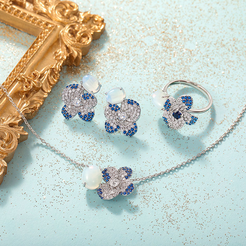 Jeulia Midsummer Night Pansy Moonstone Flower Stud Earrings