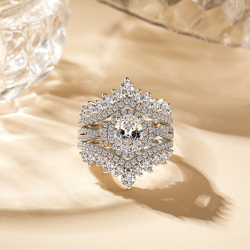 Jeulia Ensemble de Bague de Mariage Ovale Halo Tordu avec Enhanceur en V