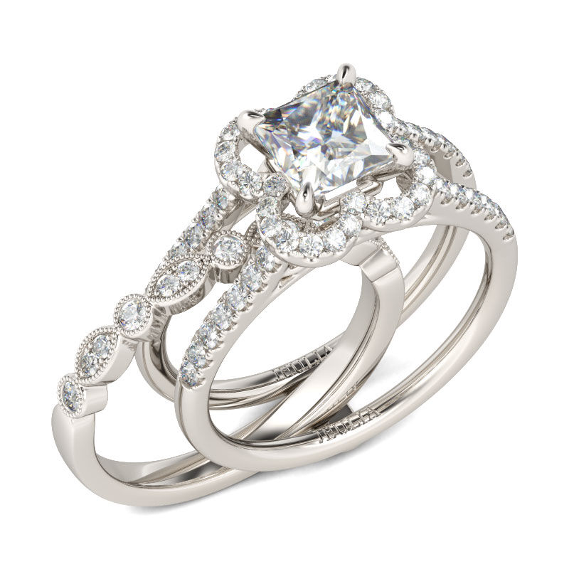 Jeulia Floral Princess Cut Interchangeable Sterling Silver Ring Set