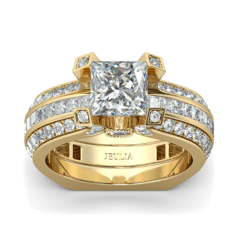 Jeulia Interchangeable Gold Tone Princess Cut Sterling Silver Ring Set