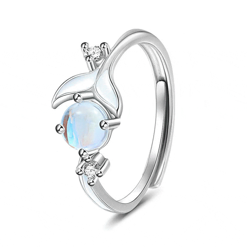 Jeulia Glowing Whale Tail Design Glazestone Adjustable Sterling Silver Ring