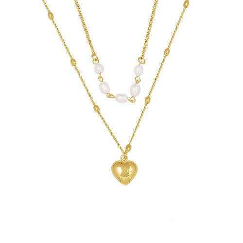 Jeulia Heart Pearl Titanium Steel Double Layer Necklace