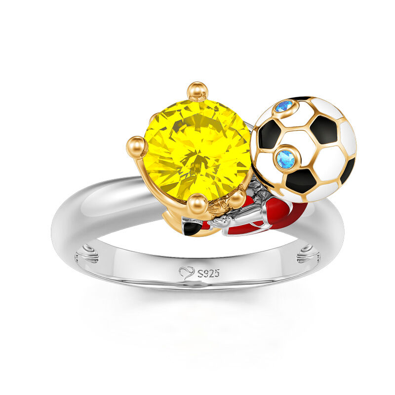 Jeulia Hug Me "You're My Champion" Canada Football Team Round Cut Sterling Silver Ring