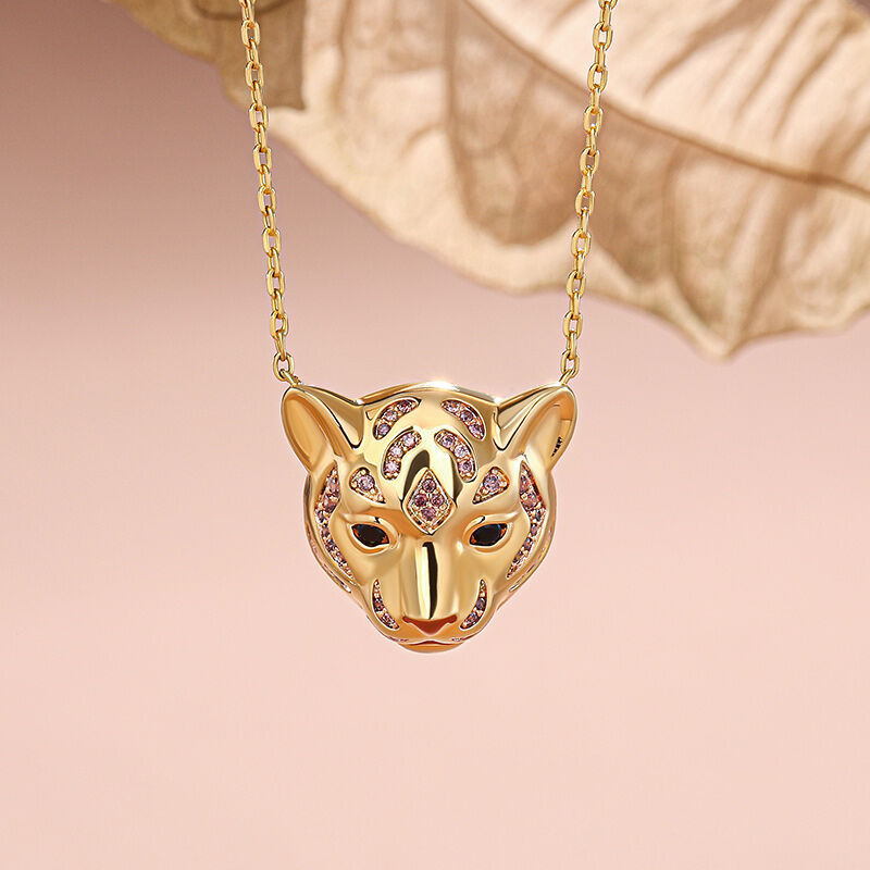 Jeulia "King of the Jungle" Tiger Sterling Silver Necklace